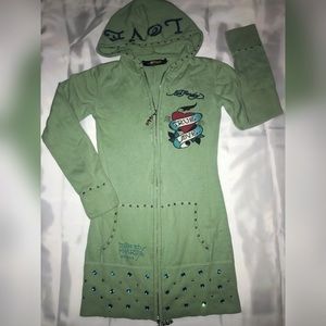 Ed Hardy zip sweater cardigan tunic true love ❤️